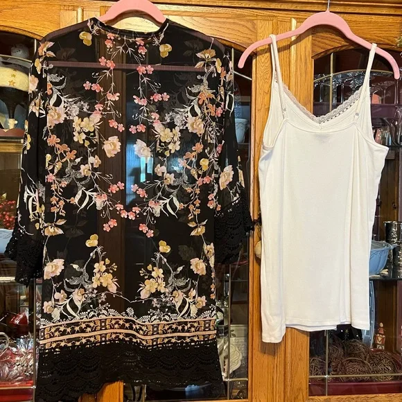 Mason & Belle Floral Black Kimono + Torrid Cami Lot - 1X 🖤 - Picture 16 of 16